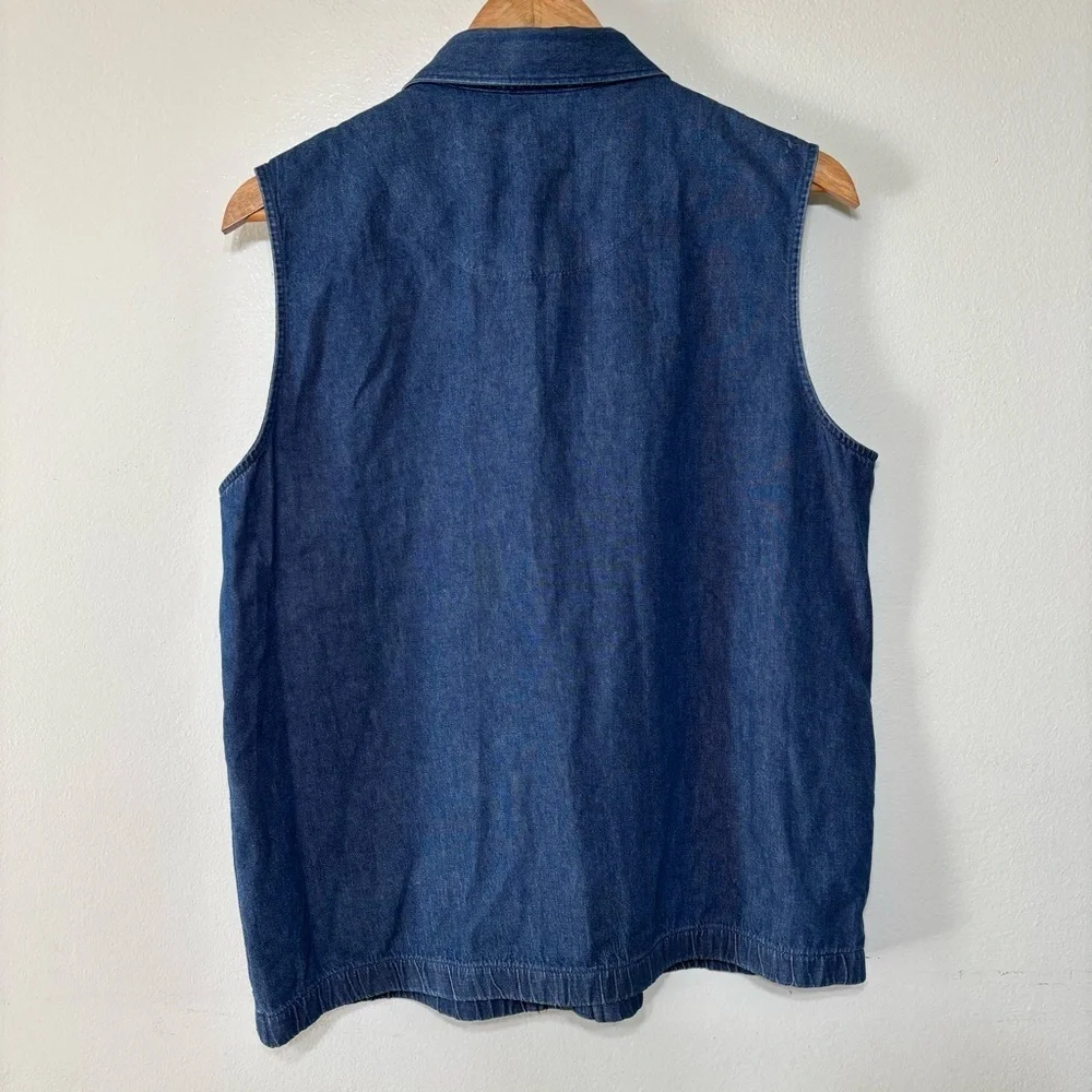 Allison Daley Vintage Cotton Apple Print Embroidered Cottagecore Fall Denim Vest